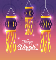 Sticker - diwali lanterns hanging with lights decoration