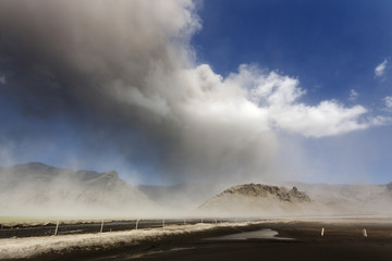 Wall Mural - Volcano eruption with ash cloud explosion / Volcanic erupt of Eyjafjallajokull in Iceland