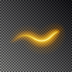 Light line effect, gold vector. Glowing light fire trace. Glitter magic swirl trail effect isolated 