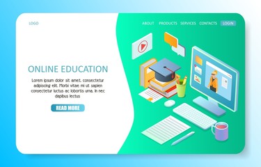 Wall Mural - online education landing page website vector template