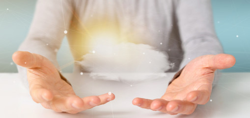 Wall Mural - businessman holding a weather forecast sun and cloud 3d rendering