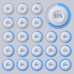 Set of pie charts for business infographics.Progress bar for web design.3d infographic elements.Gray and blue style