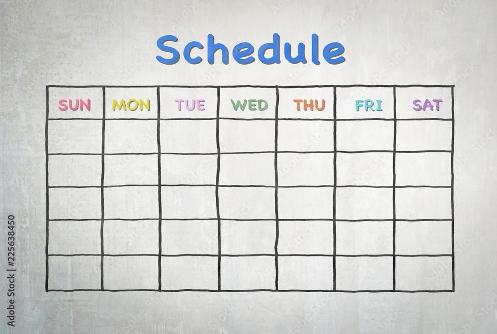 Freehand pen doodle sketch drawing of blank monthly grid timetable ...