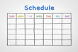 Schedule, timetable for school teachers and students, with freehand pen doodle sketch drawing of blank monthly grid time table on white background