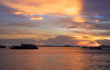 Wall Mural - Colorful of sunset on sea scape background