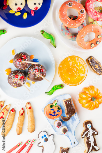 Halloween Sweet Treats Party Food Concept Scary Cookies Monster Biscuits And Fruits On White Background Buy This Stock Photo And Explore Similar Images At Adobe Stock Adobe Stock