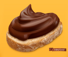 Poster - Chocolate spread on bread. 3d vector realistic icon