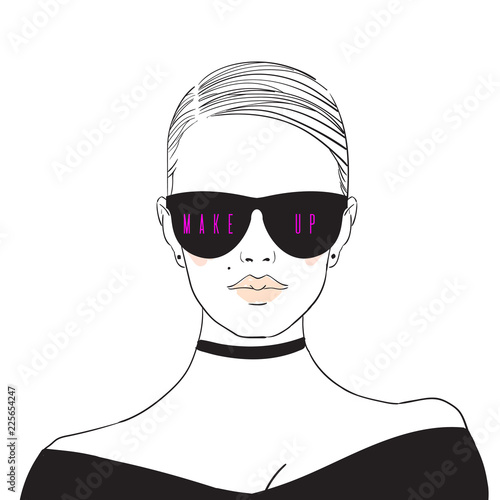 Glamour Fashion Beauty Woman Face Illustration In Ink Style