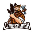 Lumberjack Mascot Modern sport logo template with image of the lumberjack with two axes in his hands