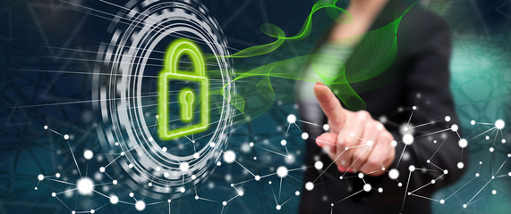 woman touching a digital security concept