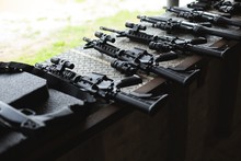 Machine Guns Arranged In Military Training