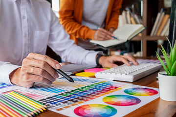 Creative Web Designer planning application and developing template layout, framework for mobile phone. User experience (UX) concept.