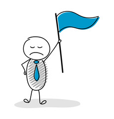 Leadership concept with angry stickman holding flag. Vector.