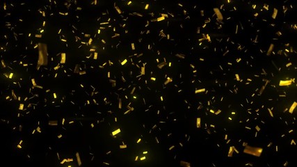 Wall Mural - golden confetti fall on black background. party confetti rain. glamour glitters can be used for chri