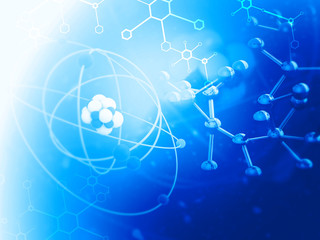Wall Mural - Atom with molecules. Abstract science background. 3d illustration .
