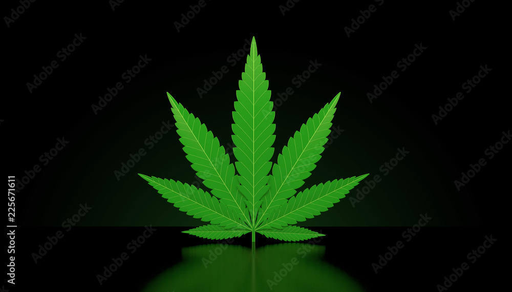 Cannabis leaf on black background - obrazy, fototapety, plakaty 