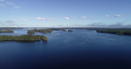 Wall Mural - Aerial footage. Drone fly over beautiful calm lake.