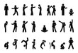 stick figure people pictogram, set of human silhouettes, man icon, various poses, gestures and movements
