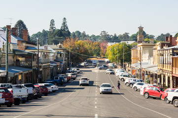 view along historic ford street in the goldrush town of beechworth.