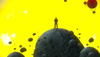 2d illustration. Imaginary dreamlike motivational illustration. Person dreaming.