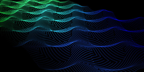 Wall Mural - abstract wavy lines in blue green grid background. technology background vector. future background.