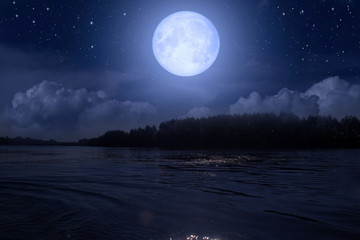 Wall Mural - Full moon over the river
