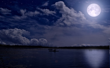 Wall Mural - Full moon over the river