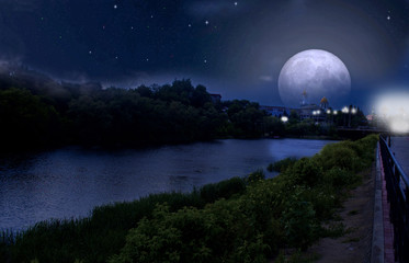 Wall Mural - Full moon over the river