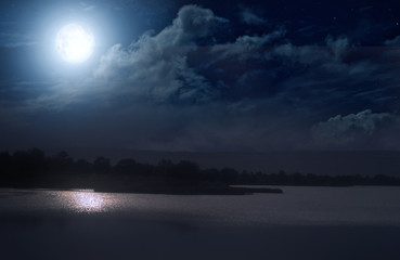 Wall Mural - Full moon over the river