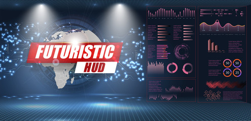 Fototapete - HUD UI. Abstract virtual graphic touch user interface. Infographic. Vector science abstract. Vector illustration Futuristic user interface.