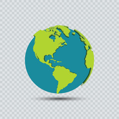 Wall Mural - 3d earth map with shadow on transparent background