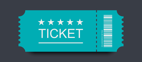 Wall Mural - blue ticket vector icon with shadow on black background
