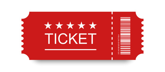 Wall Mural - red ticket vector icon with shadow on blank background