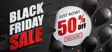 Sale Banner For Black Friday With Balloons.