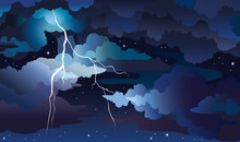 Night Storm And Lightning On A Sky.