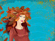 Vector illustration beautiful woman with wreath of autumn leaves on her head