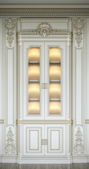 Wall Mural - Showcase in a classic style with gilding and lighting. 3d rendering.