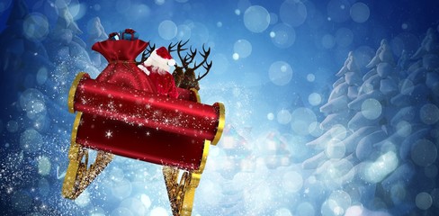 Sticker - Composite image of santa flying his sleigh