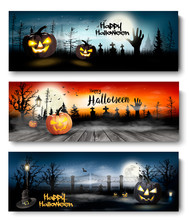 Three Halloween Spooky Banners. Vector