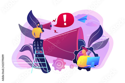 Fotomural Businessman talk in megaphone with exclamation point