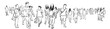 crowd of people walking ink sketch isolated on white background urban sketching panorama view