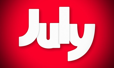 july - clear white text written on red background