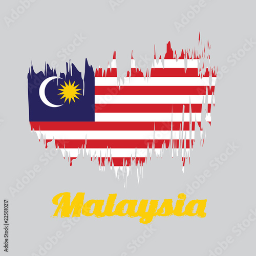 Brush Style Color Flag Of Malaysia In Blue Red White And Yellow