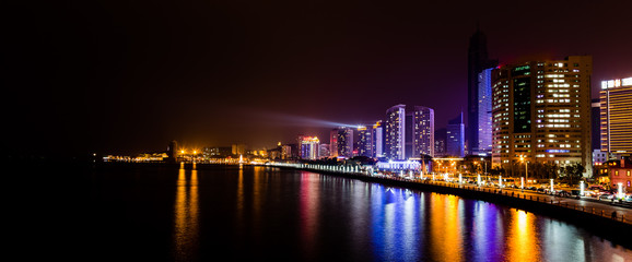 Wall Mural - Yantai, China - view of the coastline in the night