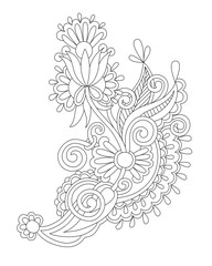 black line drawing of paisley design flower