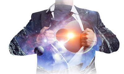 Wall Mural - Super businessman and space in his chest