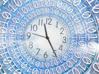 Wall Mural - time and internet concept of clock with binary code