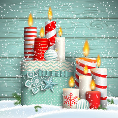 Wall Mural - Christmas still-life with candles and gift box