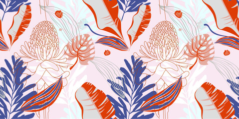 original trendy seamless artistic flower pattern, beautiful trop