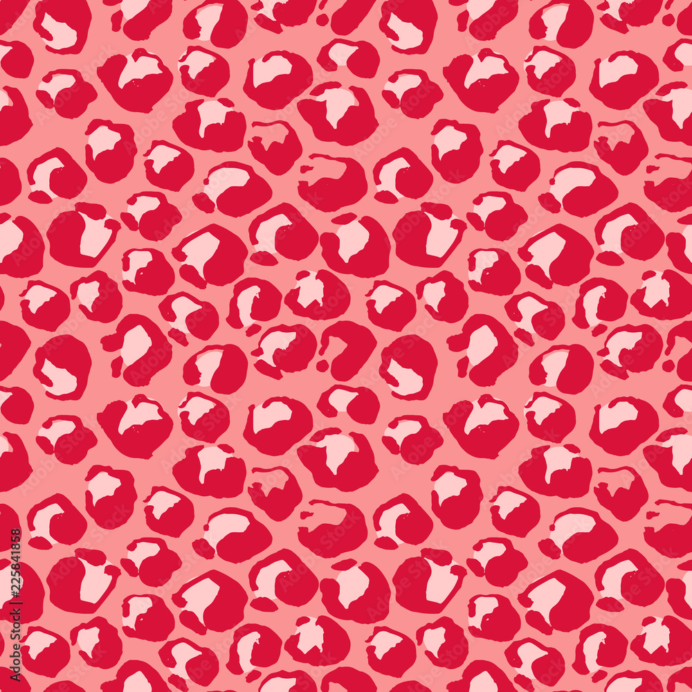 Vector illustration leopard print seamless pattern. Pink hand drawn ...